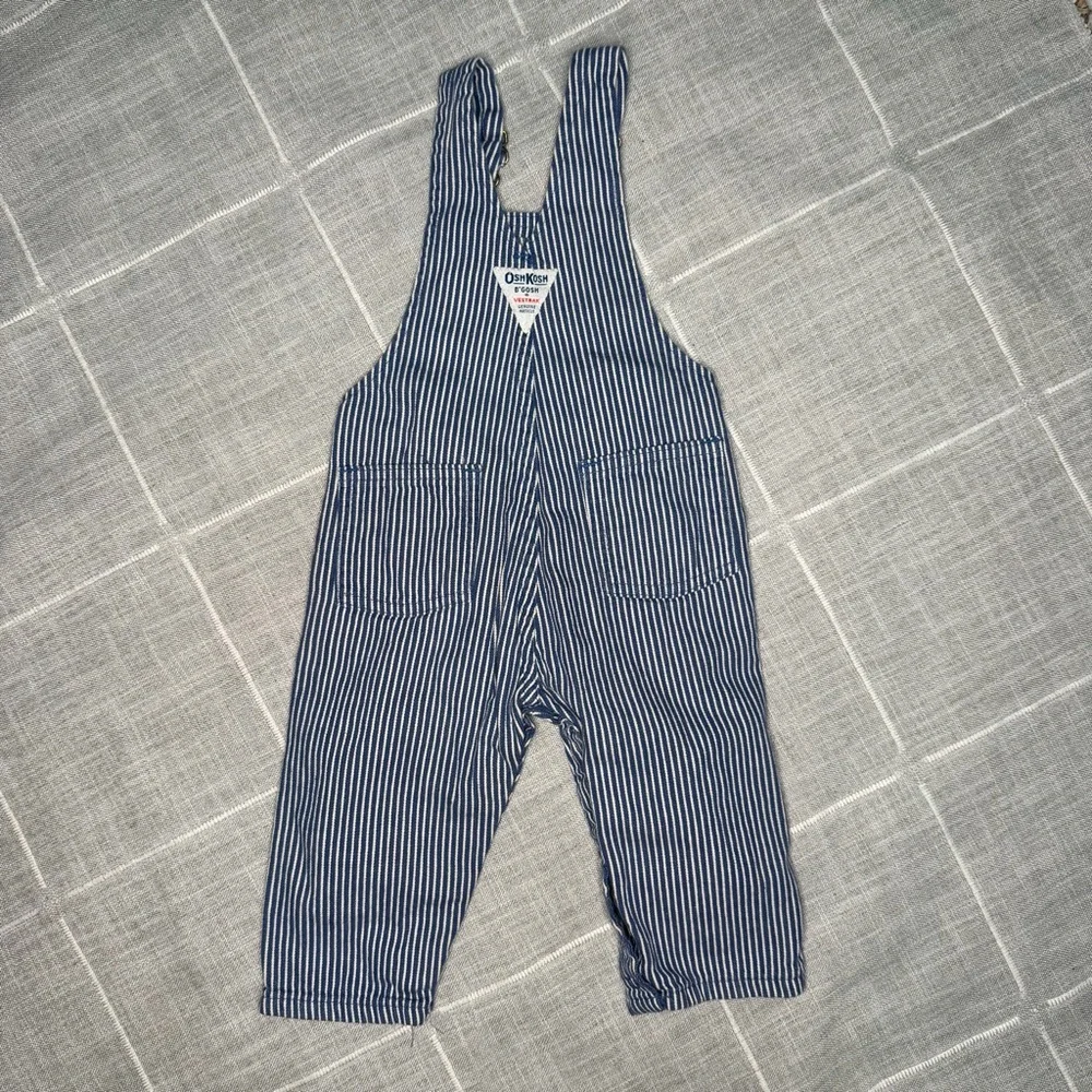 OshKosh B'Gosh 18 Month Conductor Stripes Vintage‎ 90s Overalls made in USA